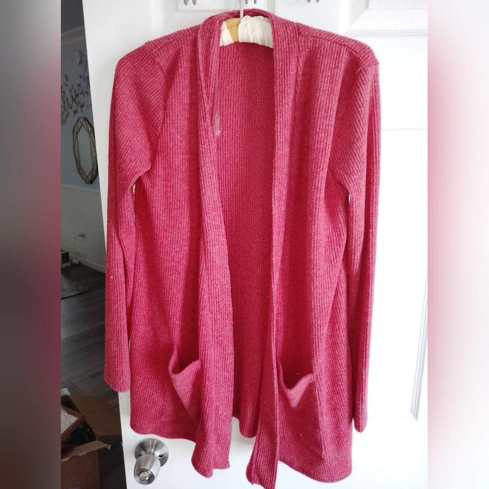 Women's Red Open Front Cardigan Sweater Small Patch Pockets Nwot Zenana XL
